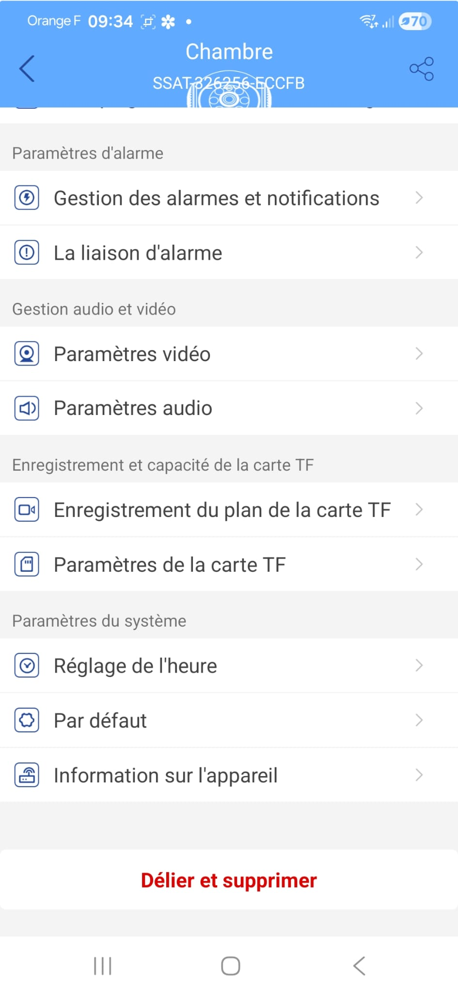 Parametres de la camera